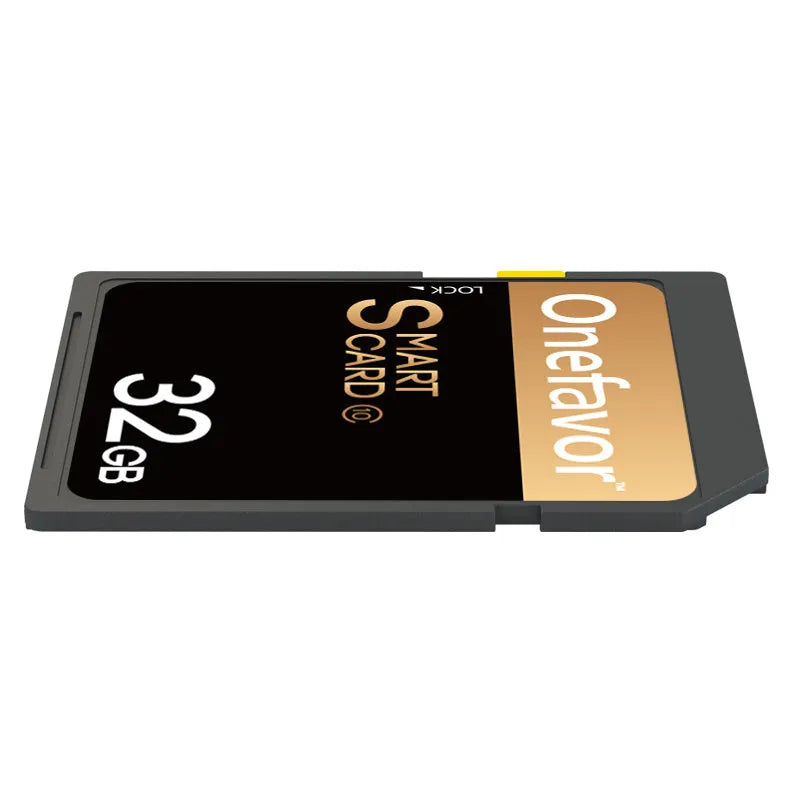 SD to PCMCIA adapter card with stainless steel housing and inserted 32GB SD card for Mercedes-Benz vehicles.