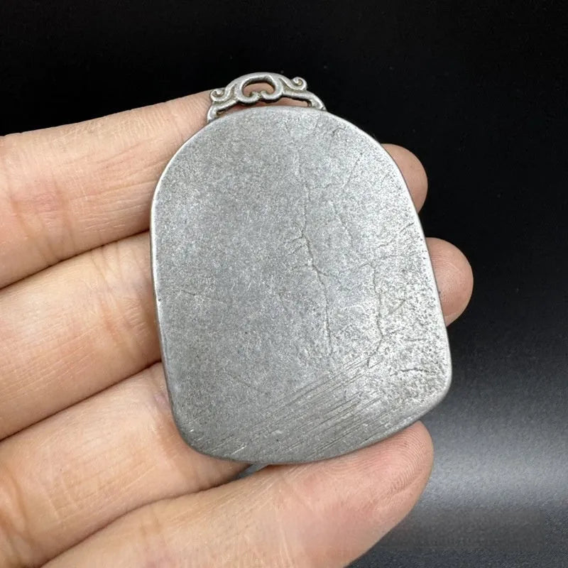 Antique Chinese style geometric iron pendant with Yamantaka Aryaacalanatha design.