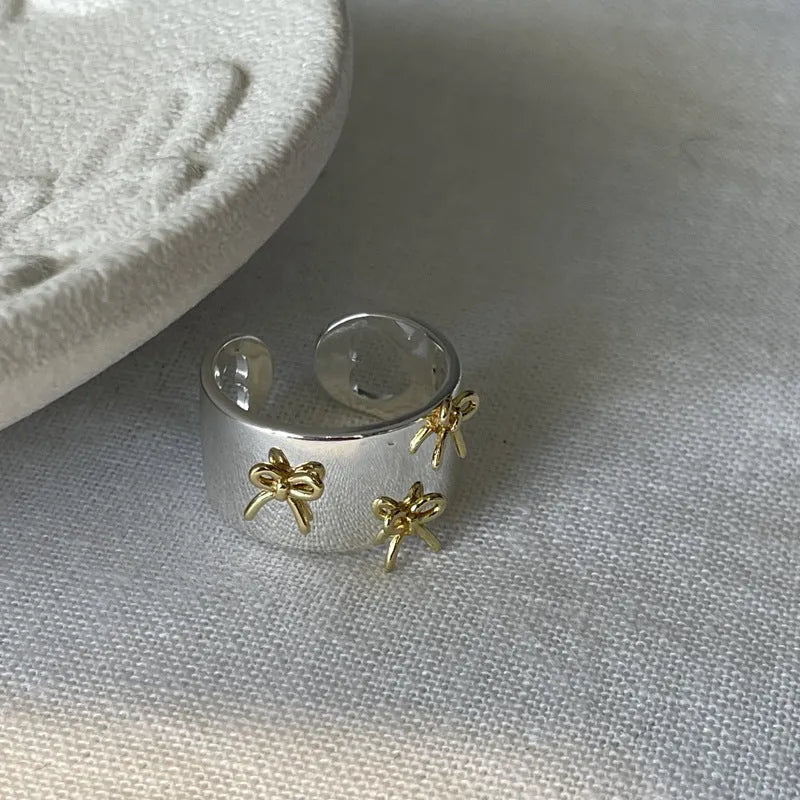 Cool Style gold and silver two-tone adjustable copper bow ring for women index finger