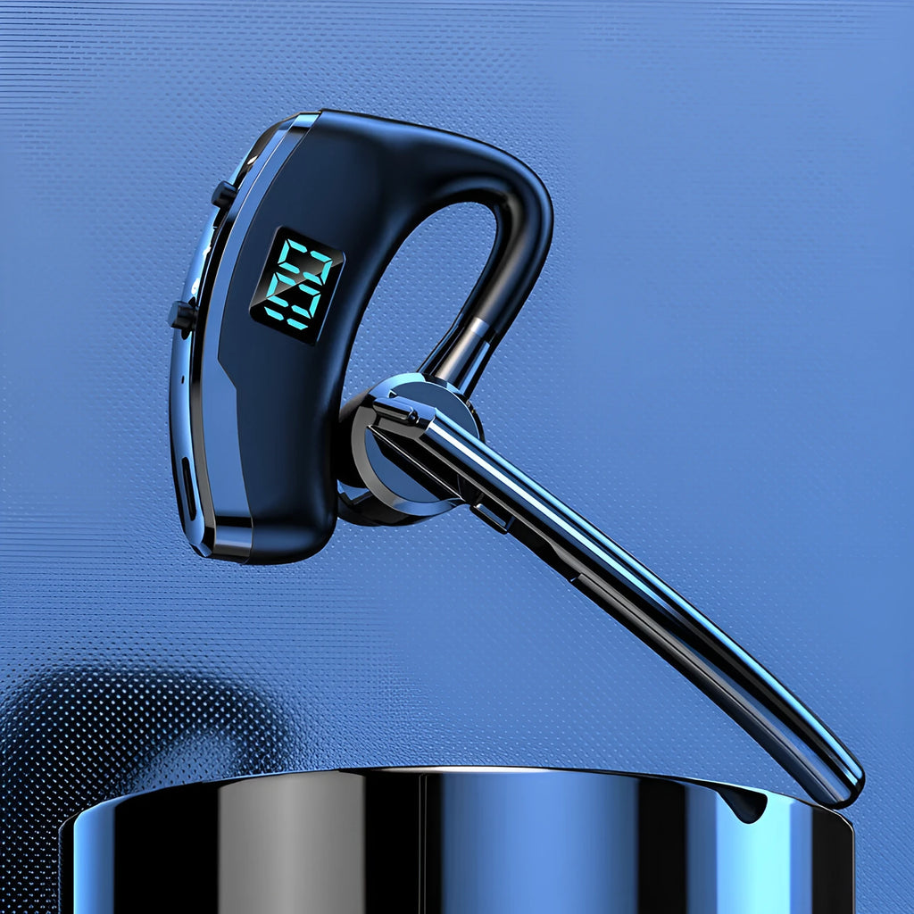 V8S Black wireless Bluetooth headset with digital power display and ear-mounted design