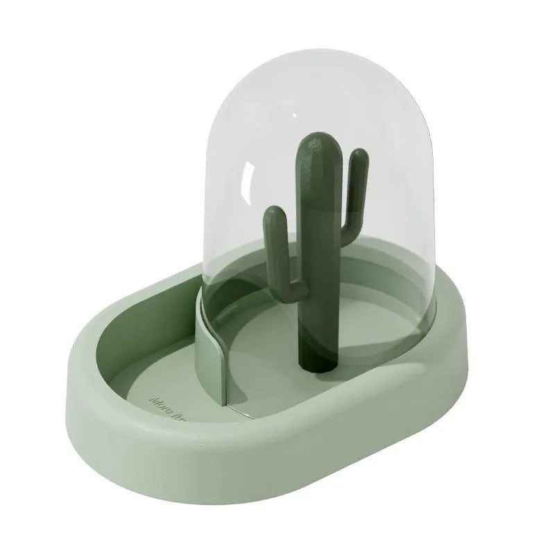 Cactus-shaped hamster automatic feeder with transparent food level section in mint green colour