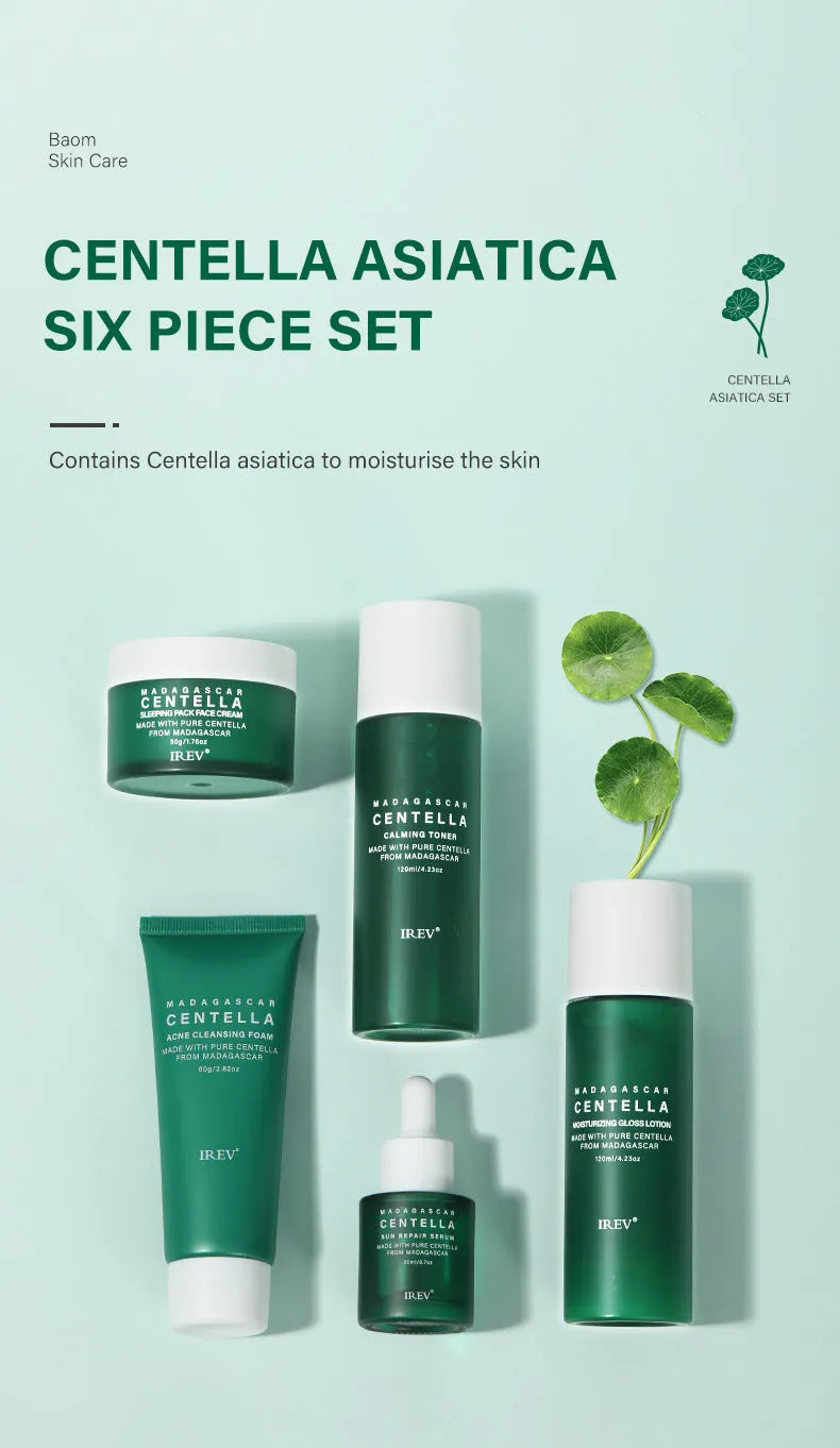 Snow Grass Centella Asiatica Combination Facial Skincare Set with five products cream toner serum mask lotion