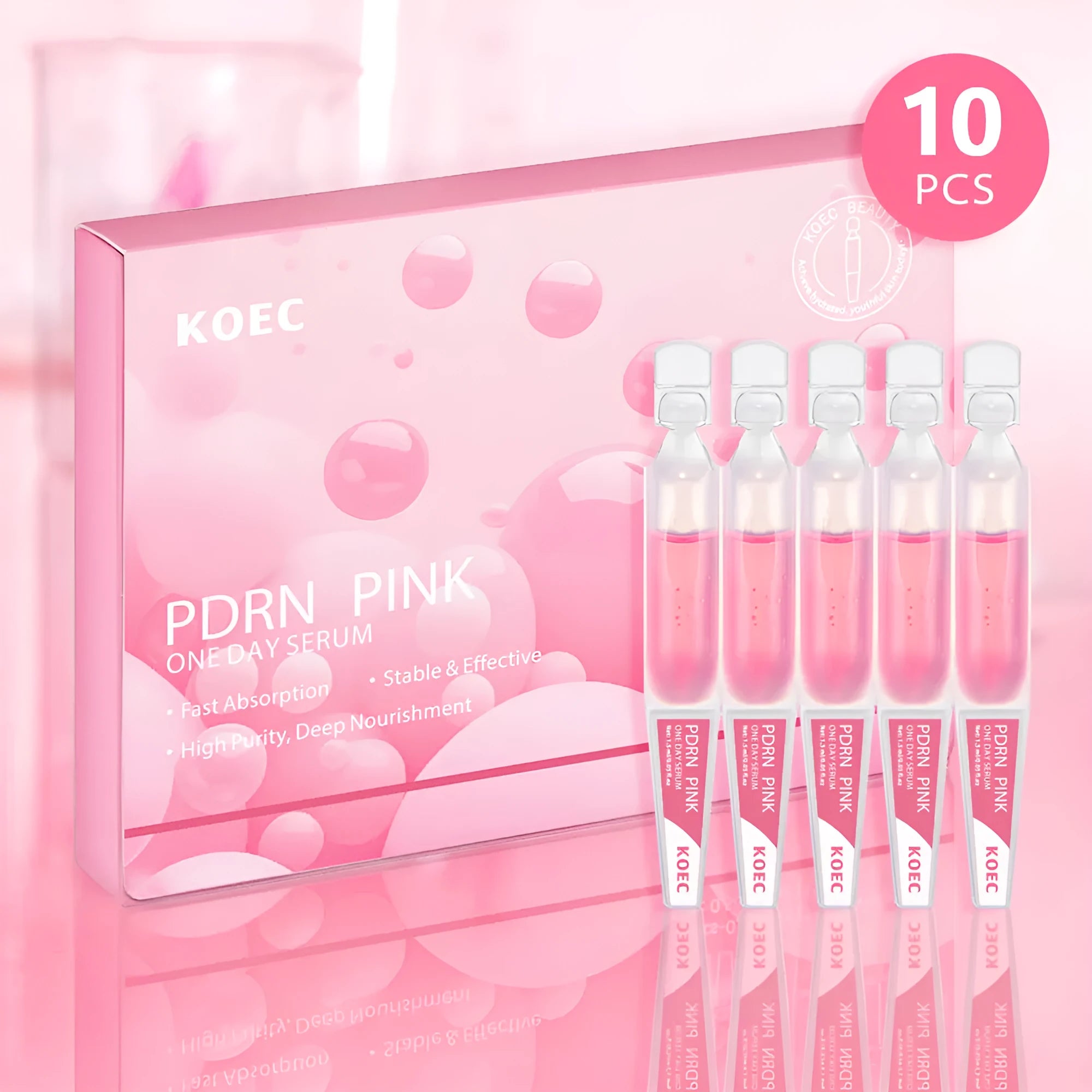 KOEC Powder Polypeptide Disposable 10 Pack Moisturising Face Mask set showing ten individual latex essence pieces