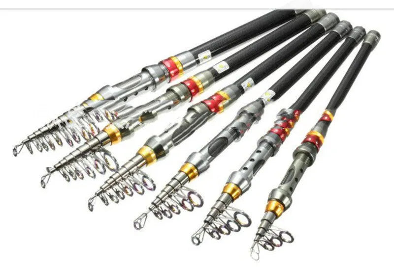 Carbon fibre telescopic spinning fishing rod for sea fishing with metal handle