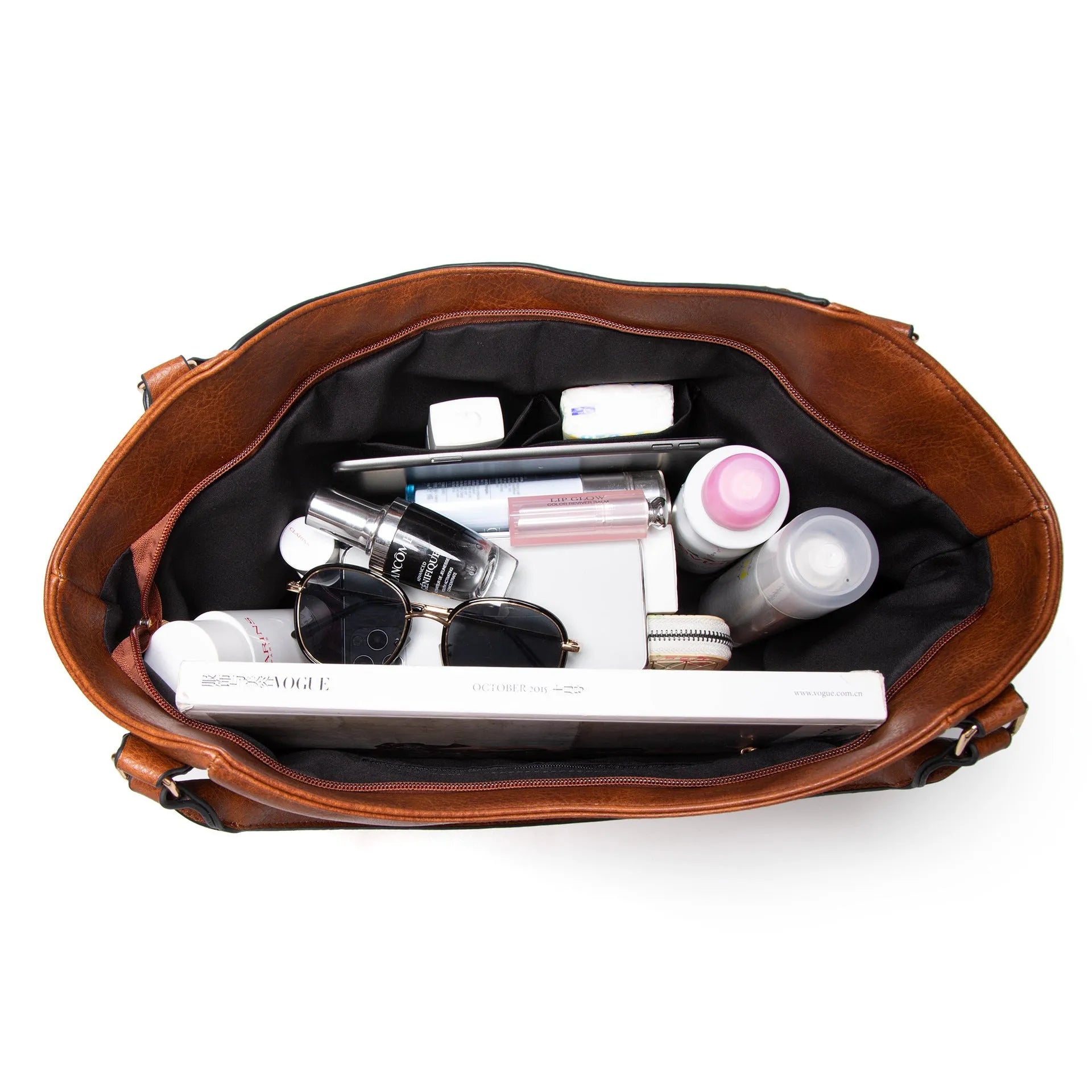 Women's retro PU leather bucket shoulder messenger bag in black with small bag option