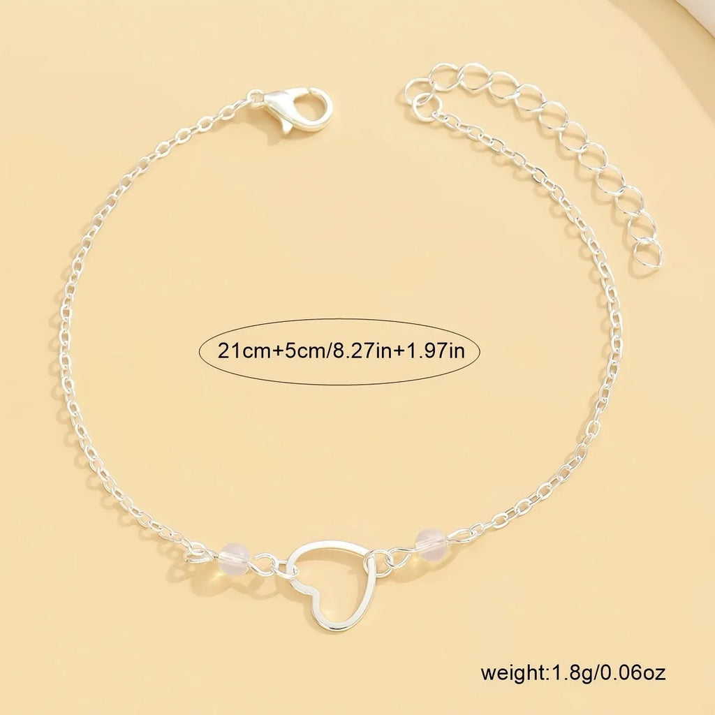 Women's adjustable heart pendant anklet in gold and silver alloy metal jewellery