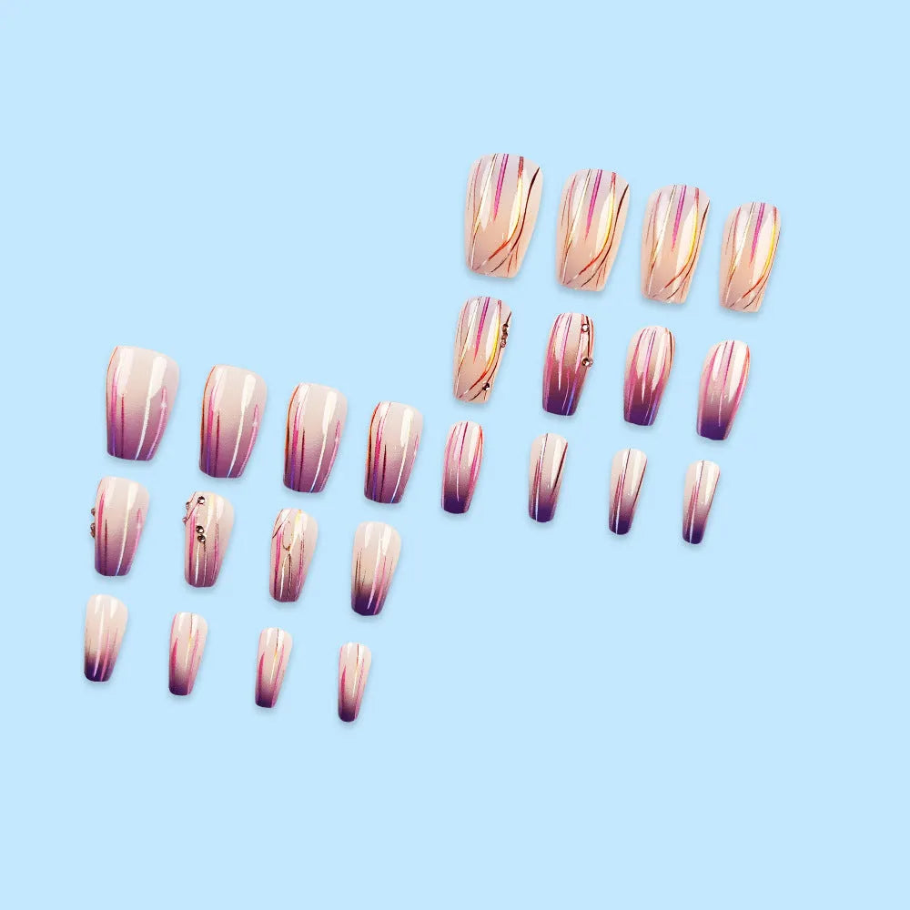 Magic purple gradient nail stickers with starry sky pattern and jelly glue