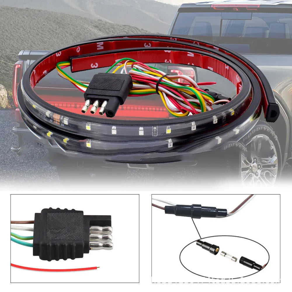 60-inch LED two-color turn signal light strip for pickup tailgate with IP68 waterproof rating and 4PIN connector