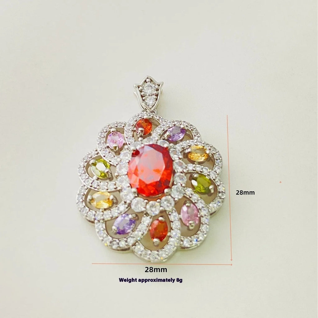 Women's floral zircon pendant necklace in gold, champagne gold, or platinum colour with optional chain
