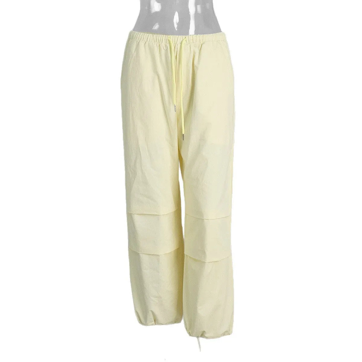 Women's yellow cotton drawstring straight leg loose casual trousers, mid waist, sizes S M L, European American style work clothes