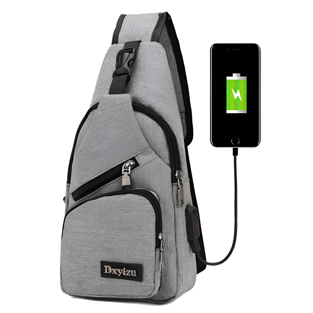 Men's Oxford cloth crossbody bag with zip, phone pocket, single strap, Black Blue Dark Grey