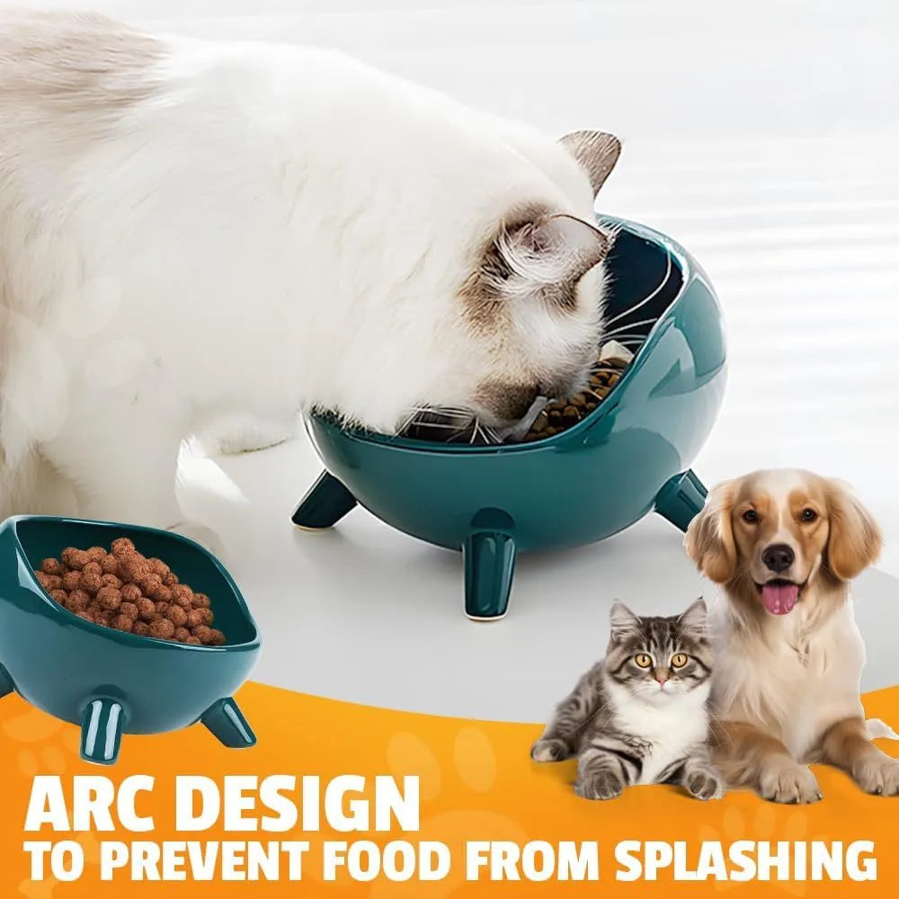 Green ceramic pet bowl with four legs and wide mouth design