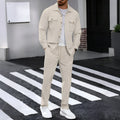 Waffle long-sleeved trousers casual men's suit in polyester, khaki colour, on model