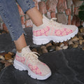 Women's breathable mesh lace-up sneakers in light brown with round toe and low upper