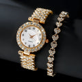 Two-piece ladies fashion jewellery set with silver quartz watch and matching alloy bracelet