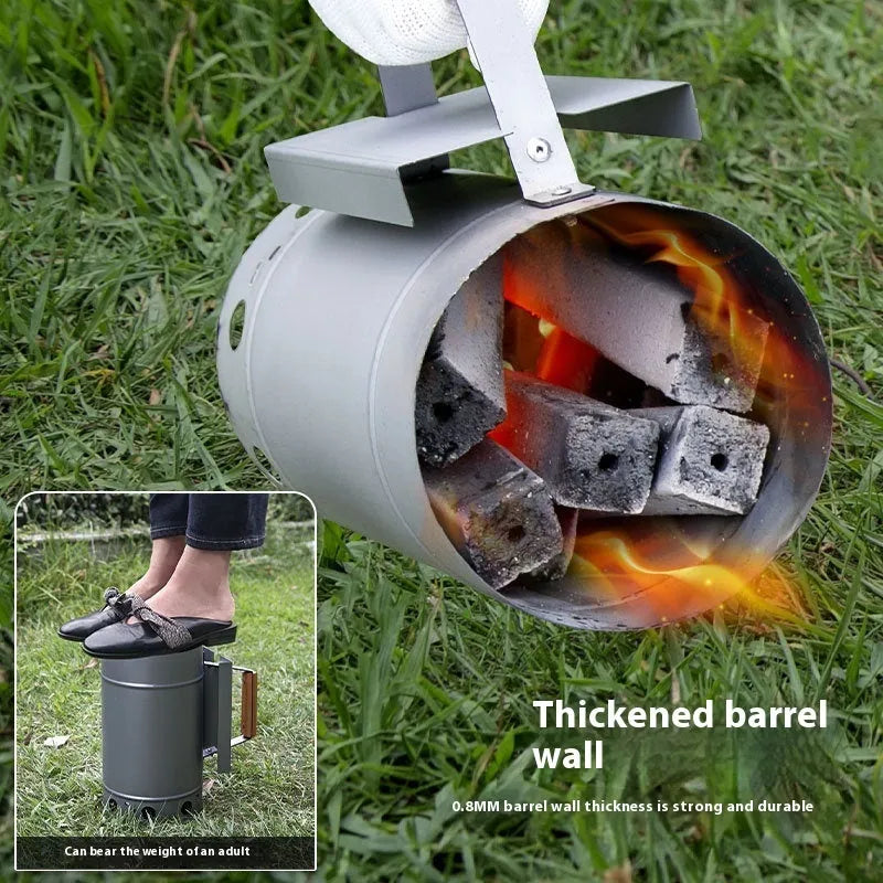 Zinc-iron alloy outdoor barbecue charcoal fire igniter lighter in Point Carbon Barrel style.