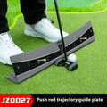 Golf putter trajectory balance simulator with adjustable PVC push rod on a flat surface