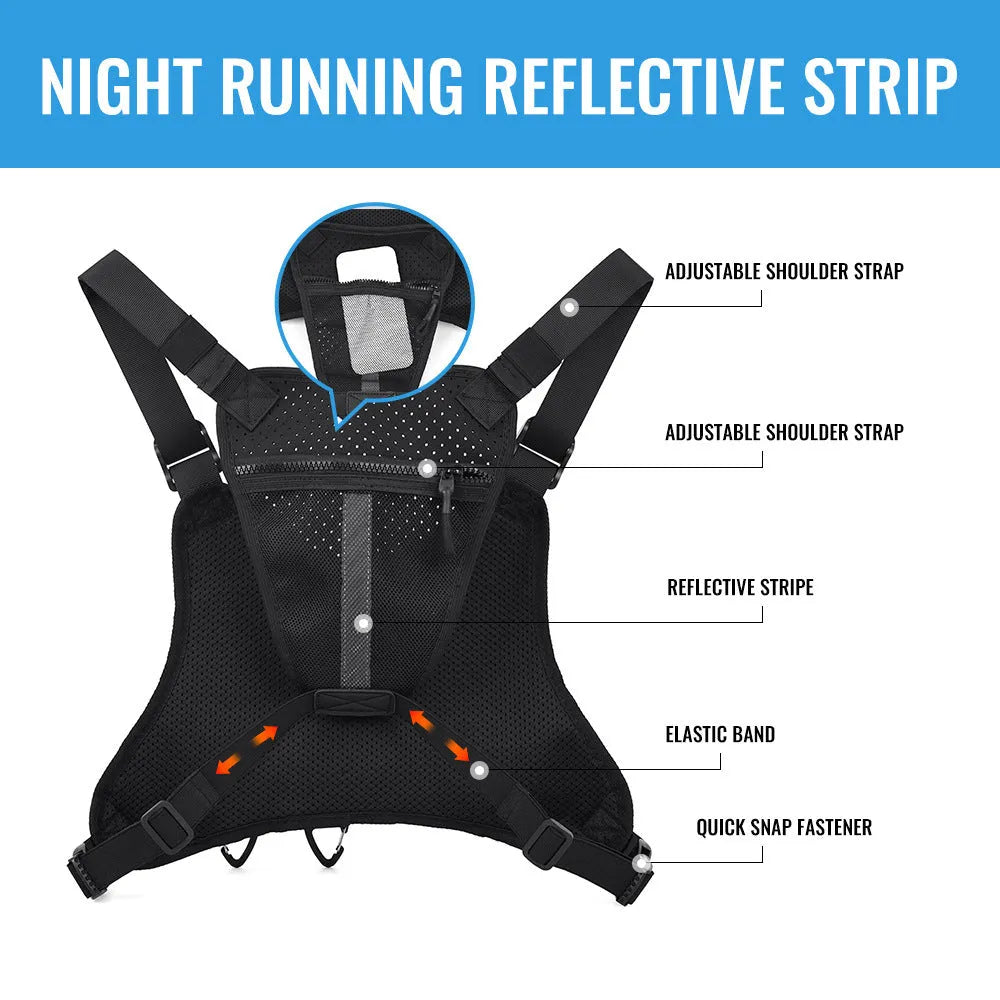Men's outdoor chest bag in Oxford cloth with breathable vest design, available in black, blue, or grey