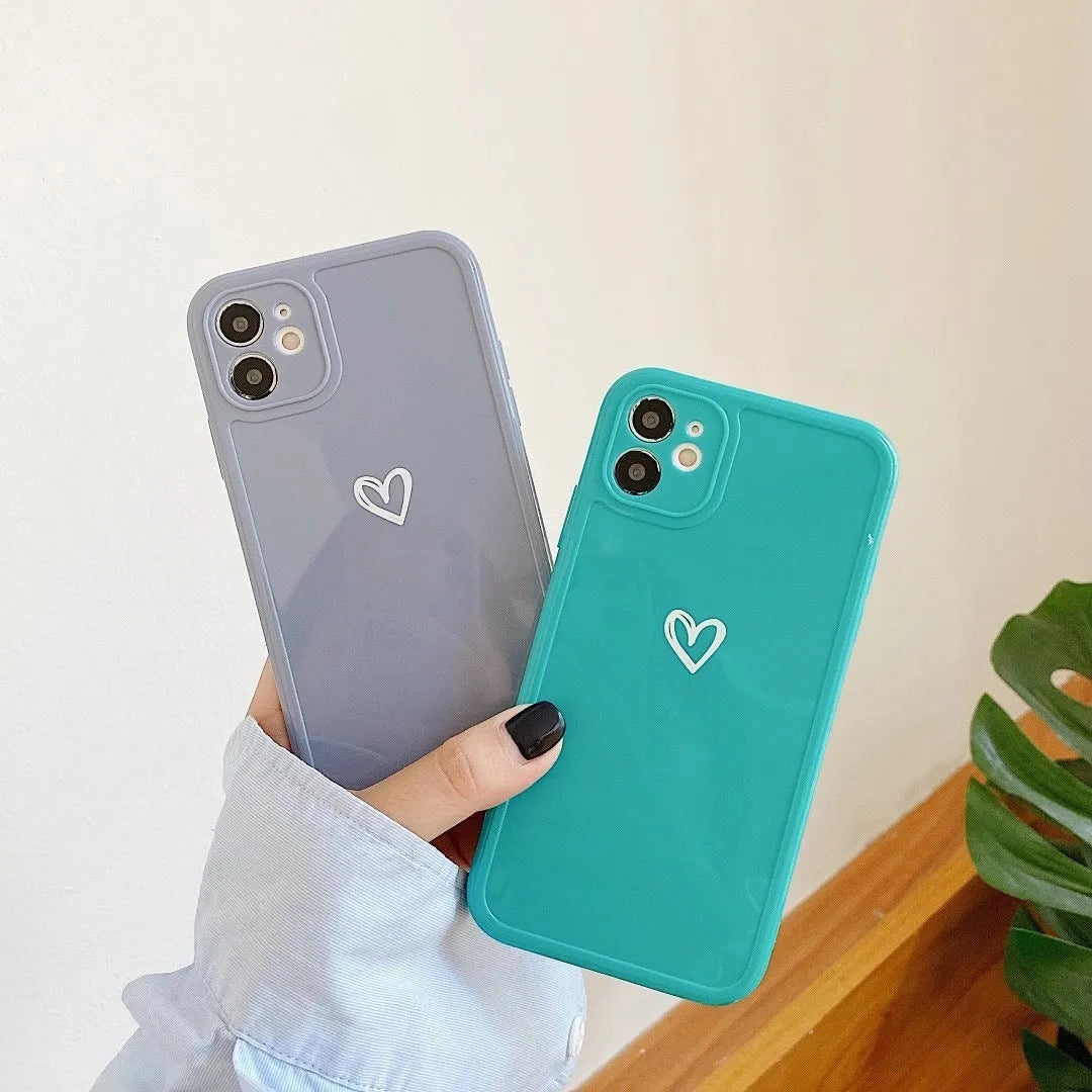 Couples Love Solid Color TPU Phone Case for iPhone 14 SE 13 12 XS Max Soft Anti-Fall Protective Cover for Apple 7 8 SE X XR 11 Pro Max Mini