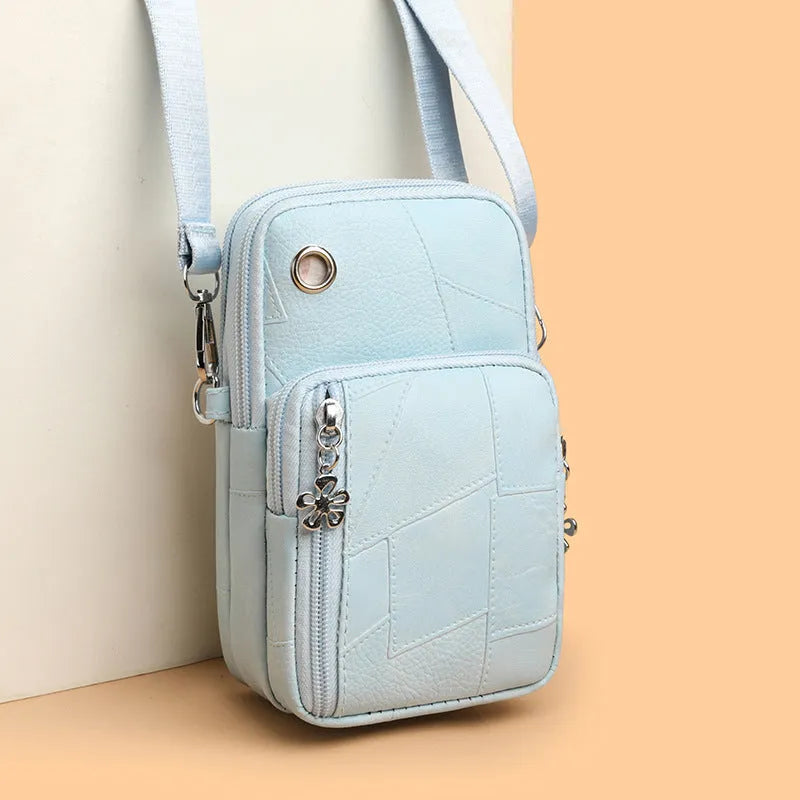 Square vertical mini phone bag with sandwich pocket design in PU material