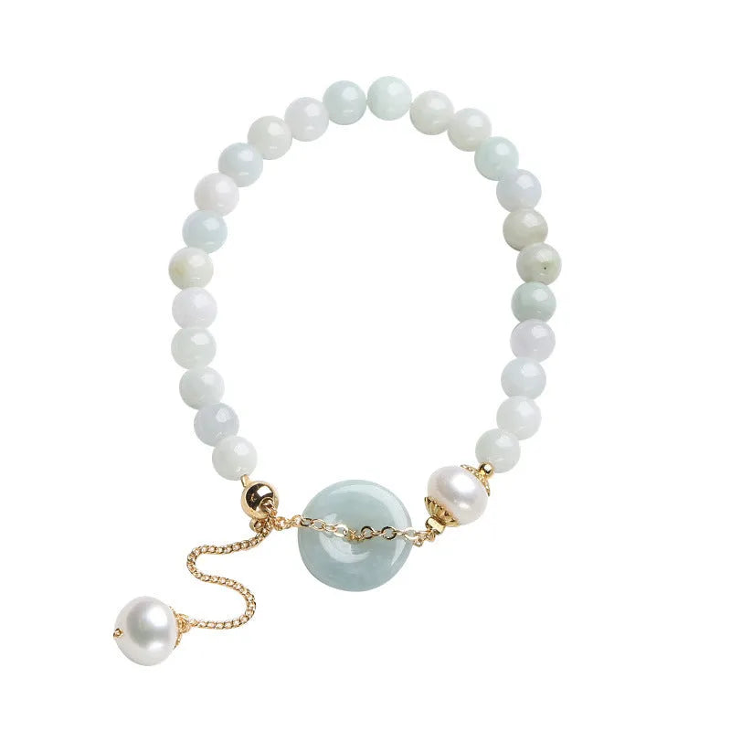 Handmade natural jade pearl bracelet with peace buckle design and geometry-shaped national style elements