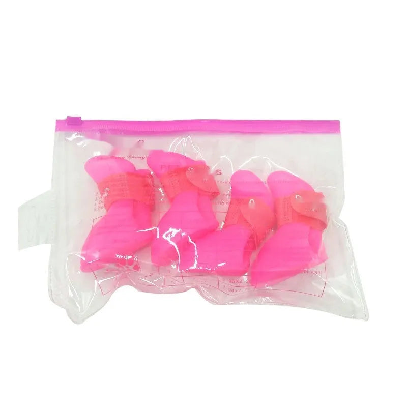 Rubber pet rain shoes in multiple colours with soft-soled anti-slip design for waterproof paw protection