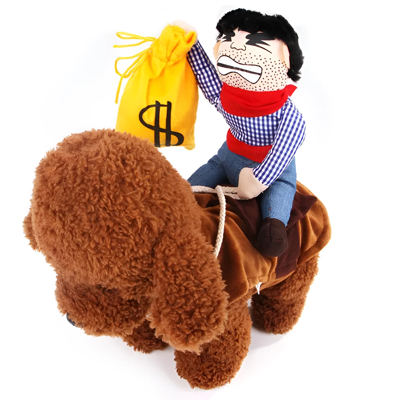 Cartoon pet cowboy horseback riding costume with hat for dogs and cats