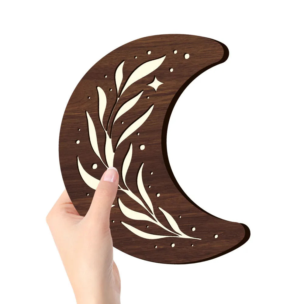 Bohemian style wooden leaf crescent pendant lamp with basswood construction