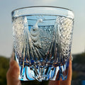 Hand-carved crystal whiskey glass 340ml blue retro style single