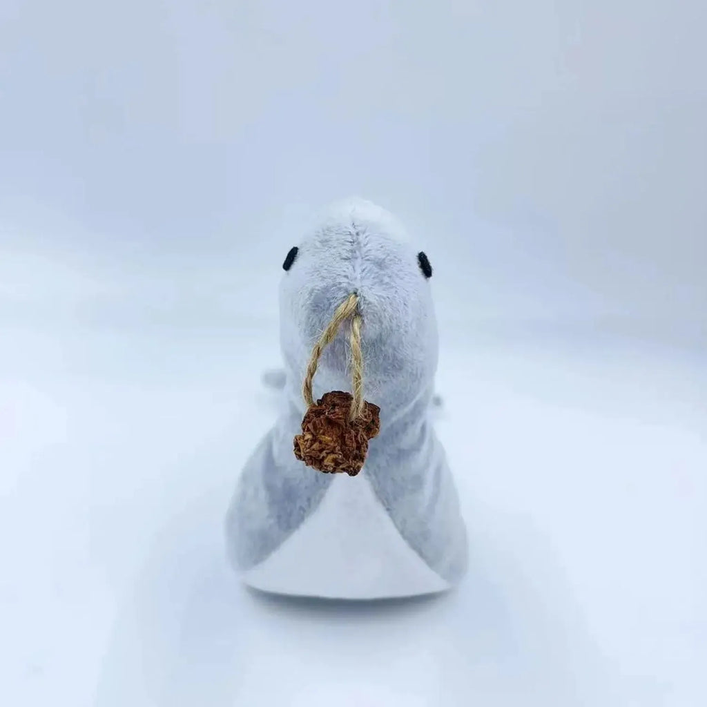 Blue sea lion plush cat toy with bell and catnip insert