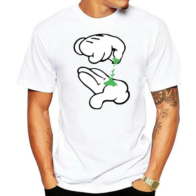 Men's hand kneaded weed print cotton t-shirt in front view on plain background
