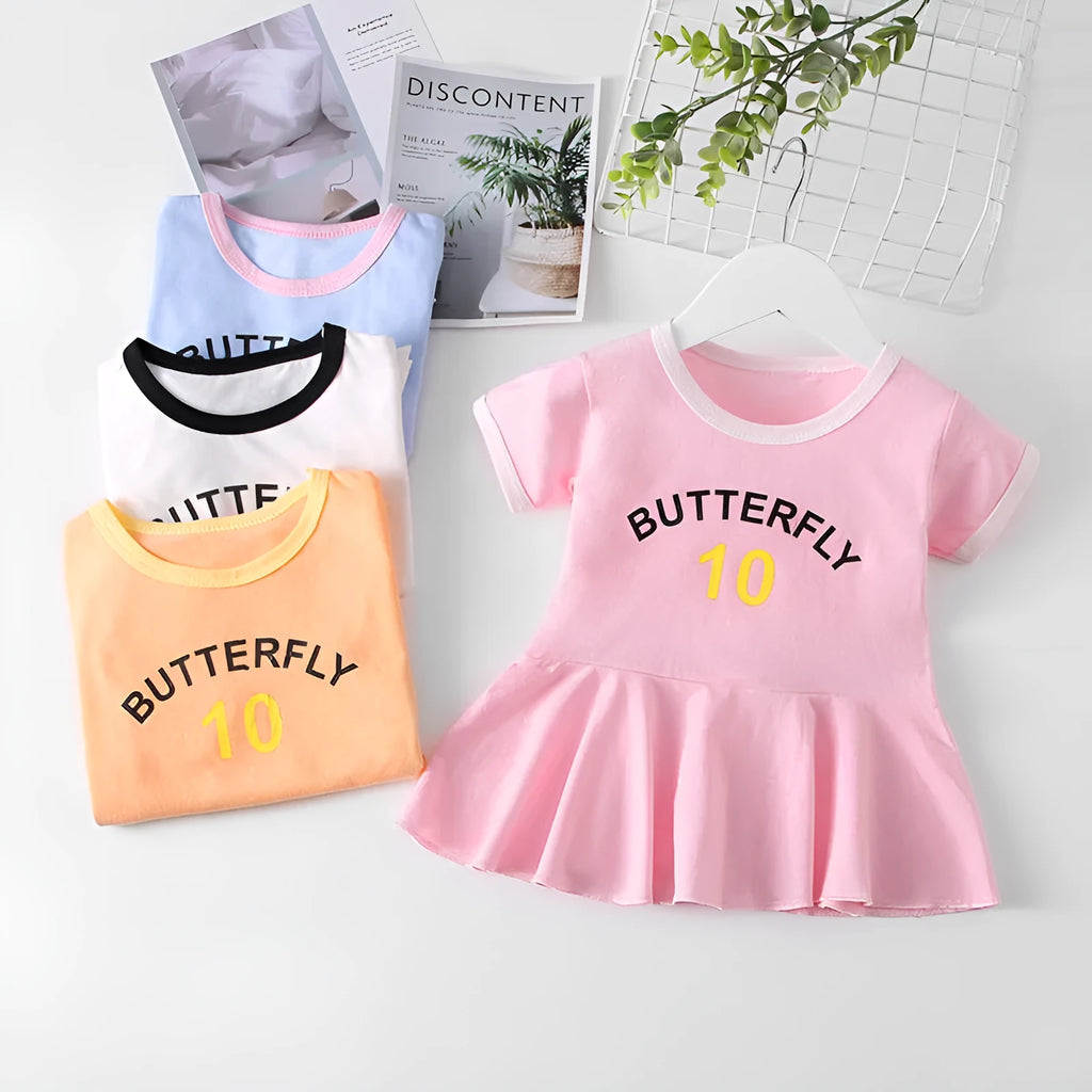 Baby princess dress in summer colours, 100% cotton short sleeve dress for girls sizes 80-120 cm