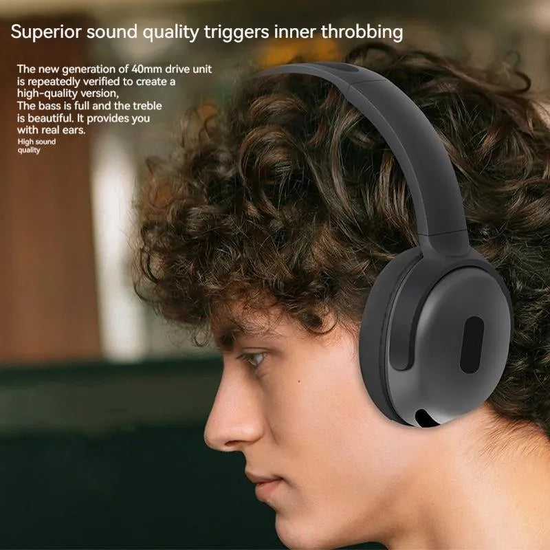 Foldable black wireless headphones Bluetooth V5.3 with mic noise cancelling over ear