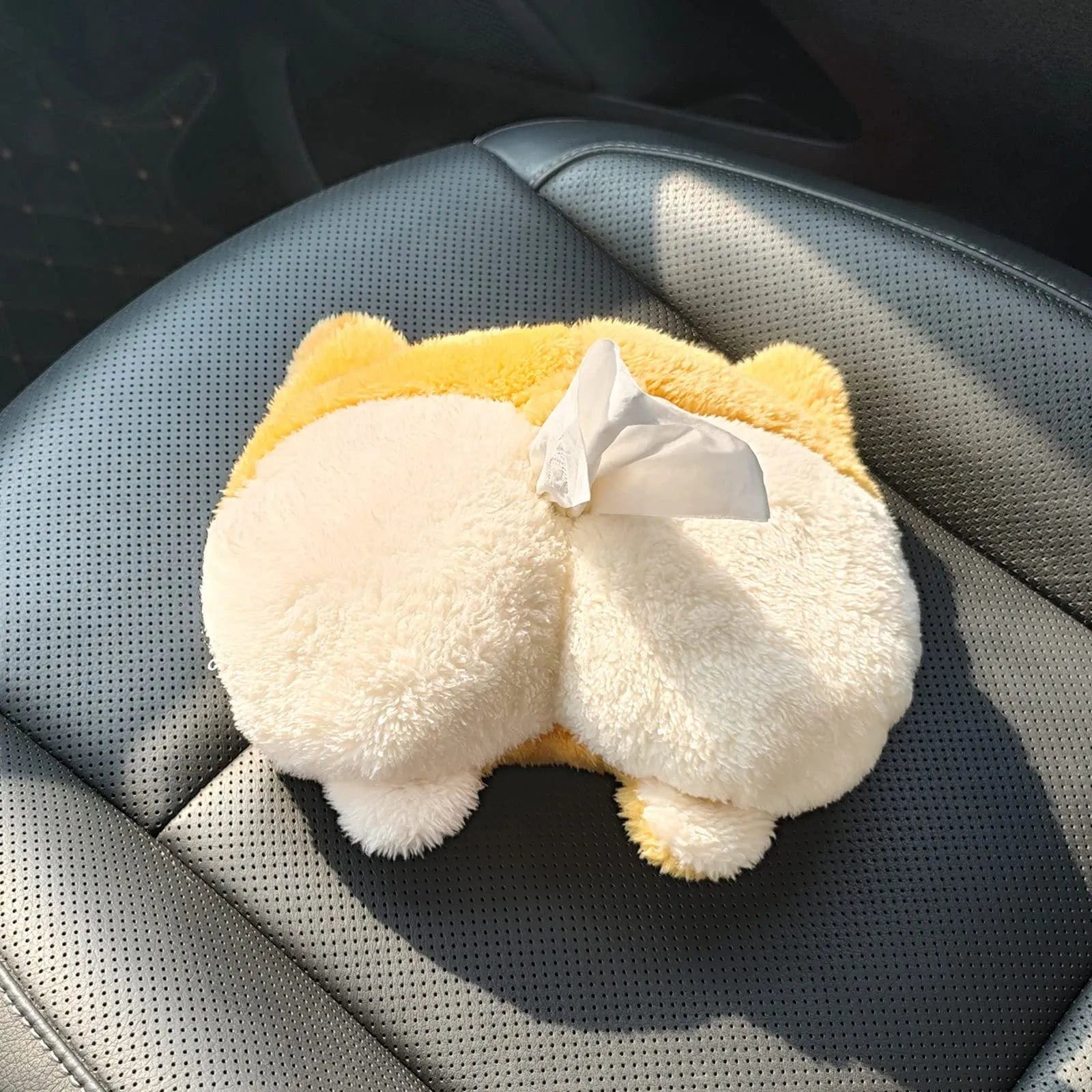 Yellow soft plush Corgi butt shaped tissue box cover for car sun visor and home