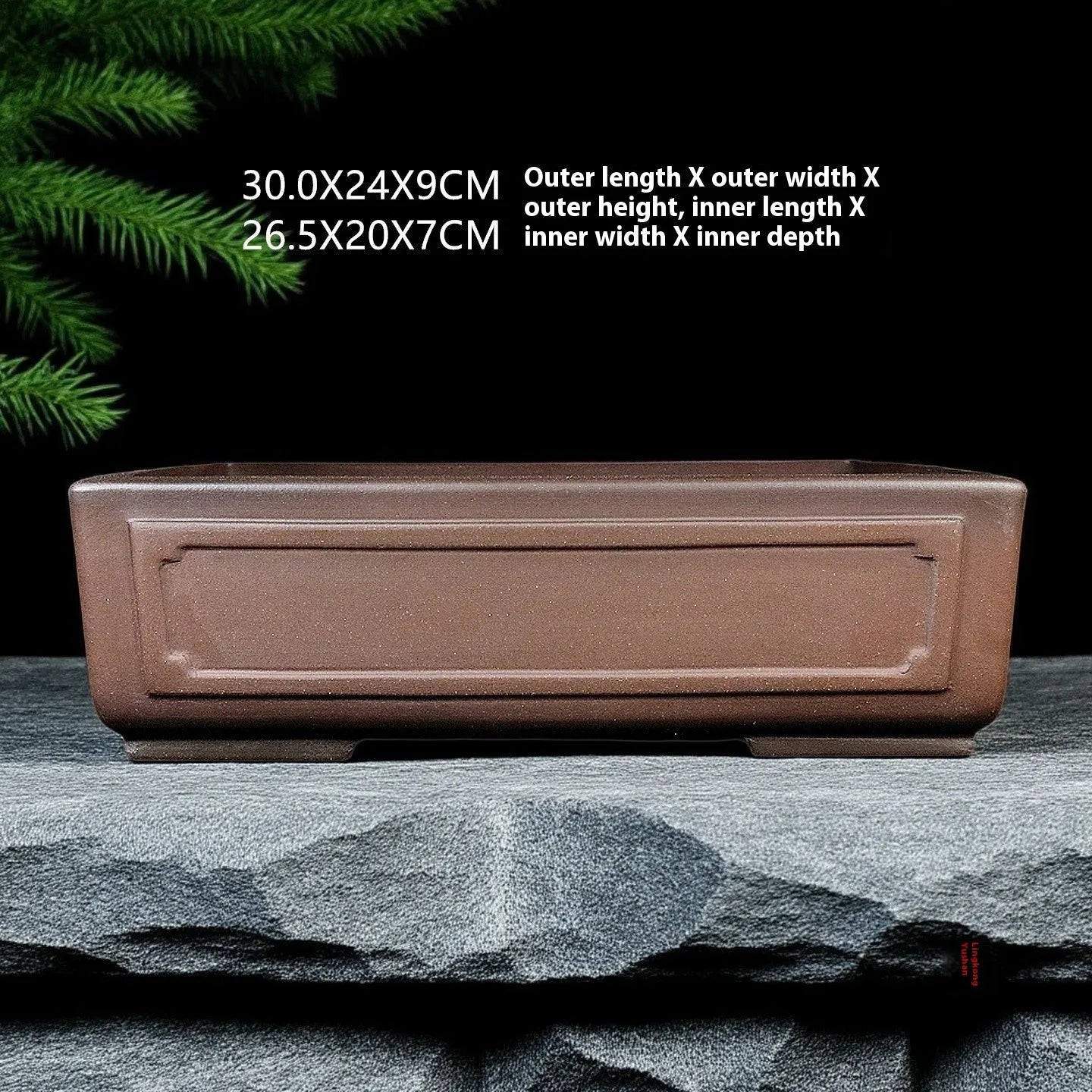 Handmade Yixing purple clay bonsai flowerpot 30cm with purple sand finish on white background