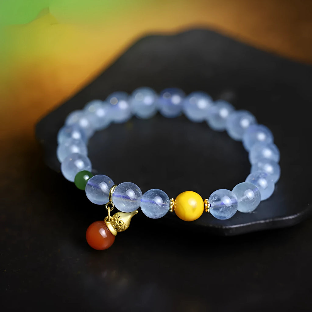 8mm iced aquamarine geometric bracelet for women with ethnic retro styling elements