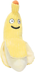 Yellow banana-shaped cat toy with plush fabric and crinkle sound feature