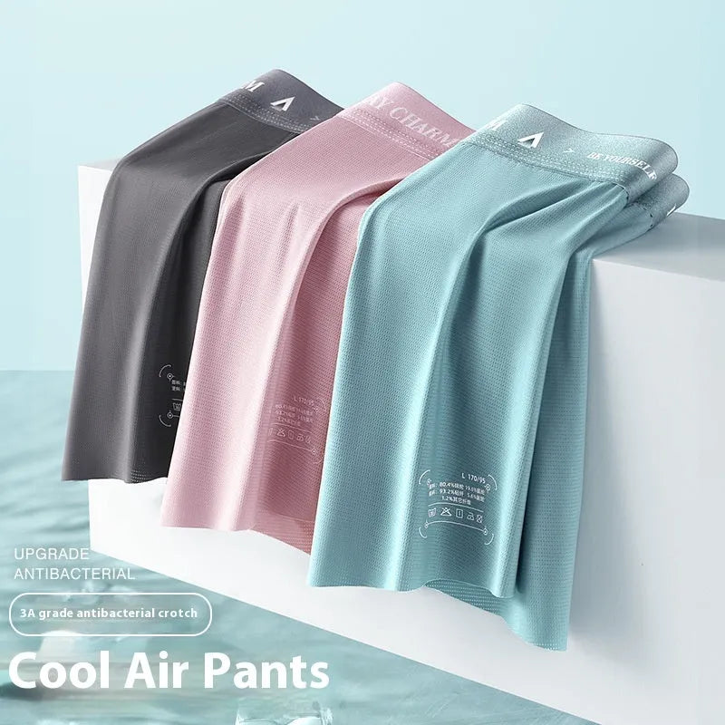 Ice silk men's thin breathable seamless boxers in dark gray