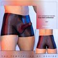 Men's seamless nylon boxer shorts in red, shown flat, featuring a mid-waist and animal print design.