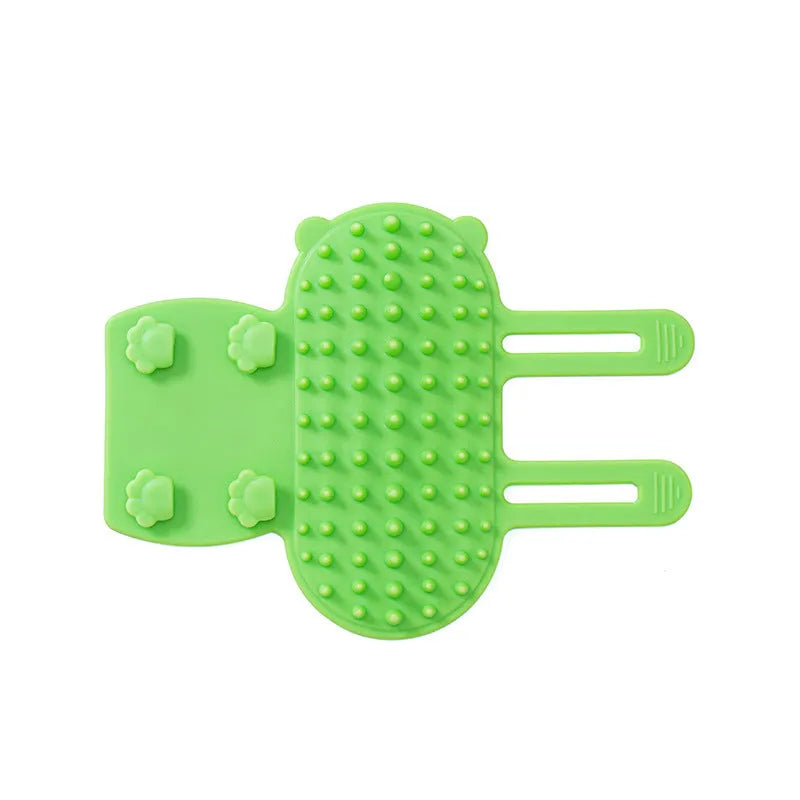Silicone cat and dog self-grooming comb with rounded teeth and adjustable strap in multiple colours