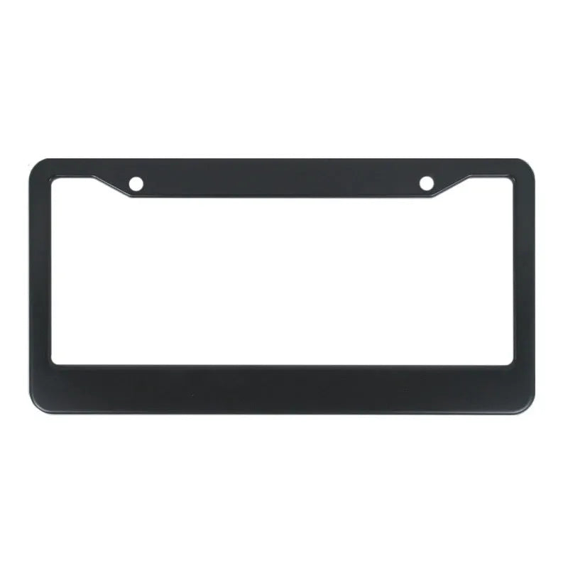 Minimalist black aluminium alloy license plate frame with round holes for an American Standard car.