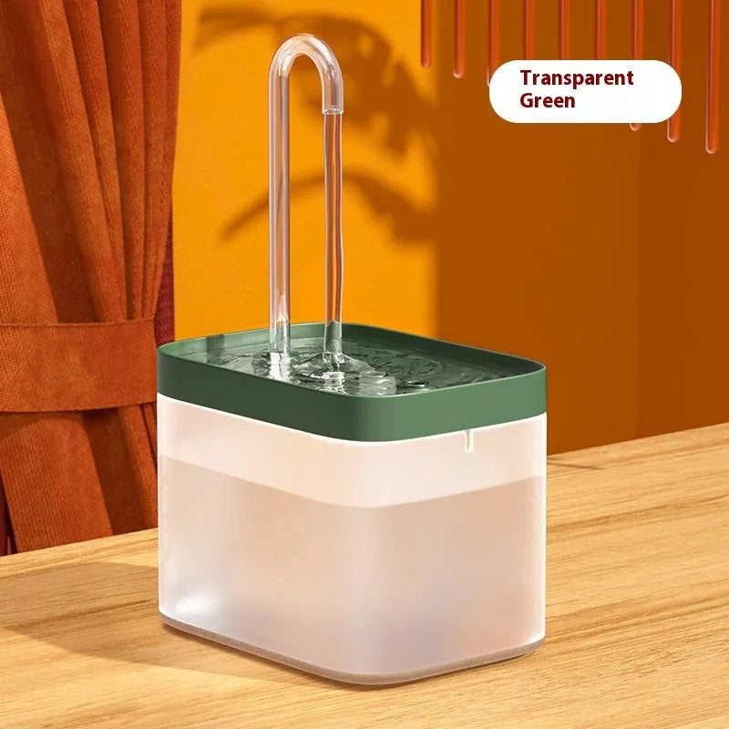 1500ml mute automatic circulating cat water fountain in crystal elbow frosted green with USB anti-dry burning option