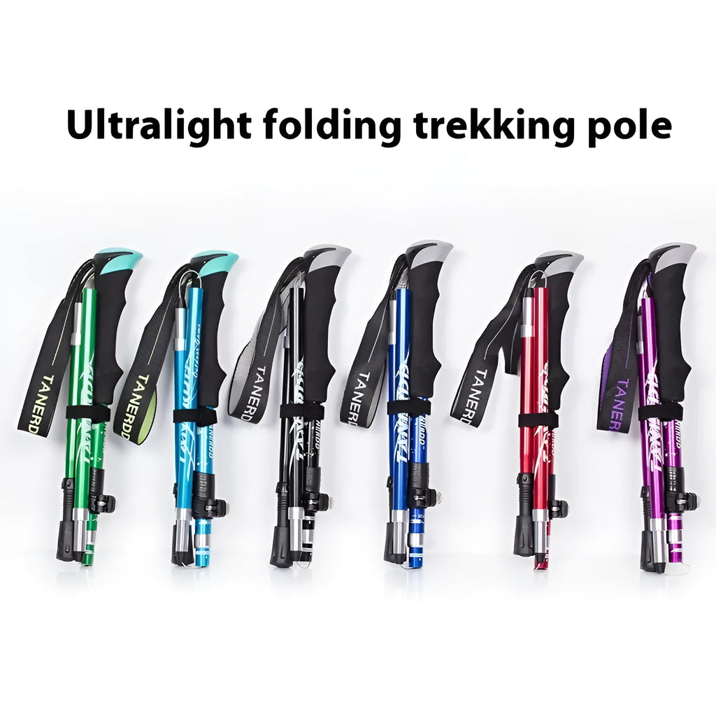 Aluminium alloy telescopic hiking alpenstock with adjustable length 30-130cm, black and red options, foldable design