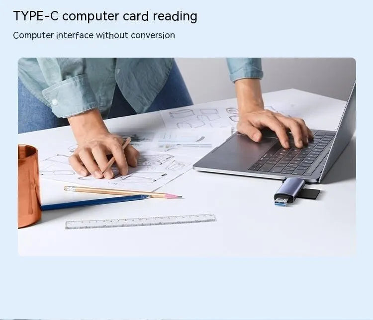 Multi-function aluminium alloy card reader with SD TF Type-C slots and USB 3.0 cable