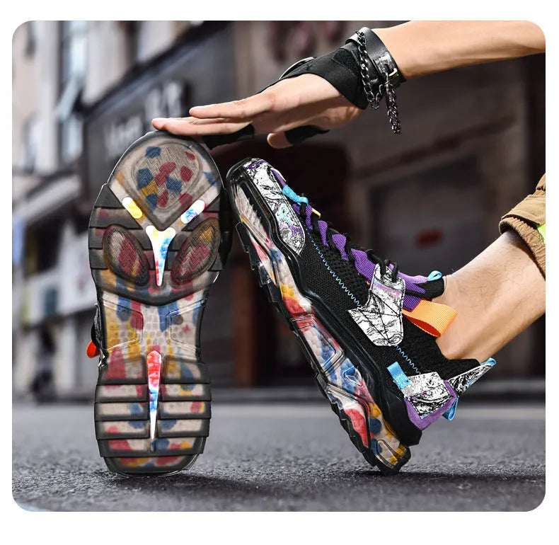 Breathable flying woven men's dad shoes fabric upper low heel beige black white casual sneakers
