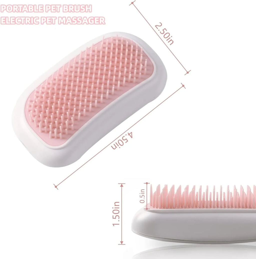Pink handheld electric pet massage brush with soft TPE teeth on a white background