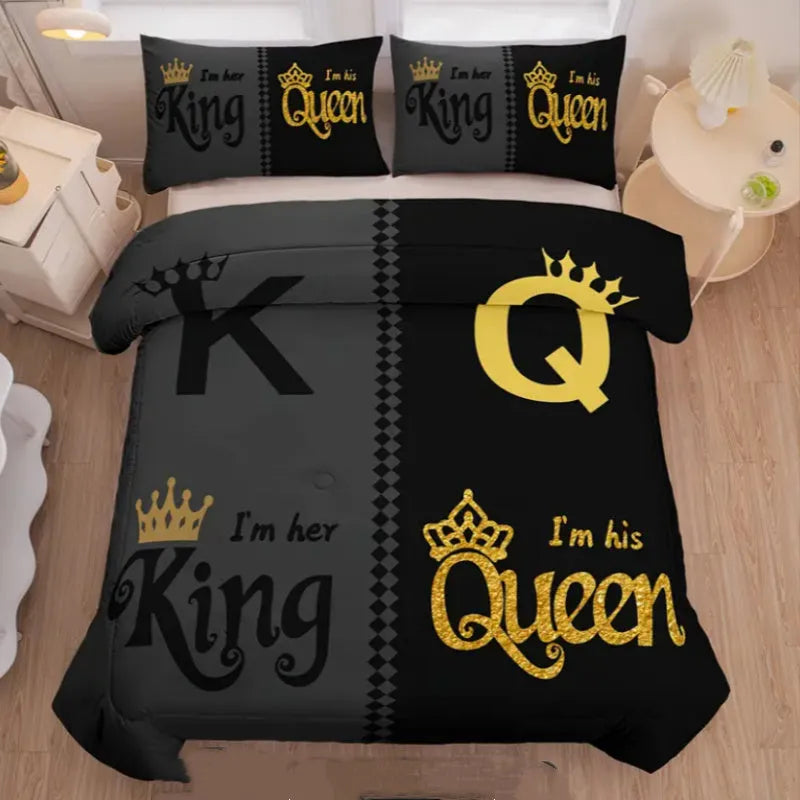Three piece light grey digital printed quilt cover set with polyester cotton sanded finish