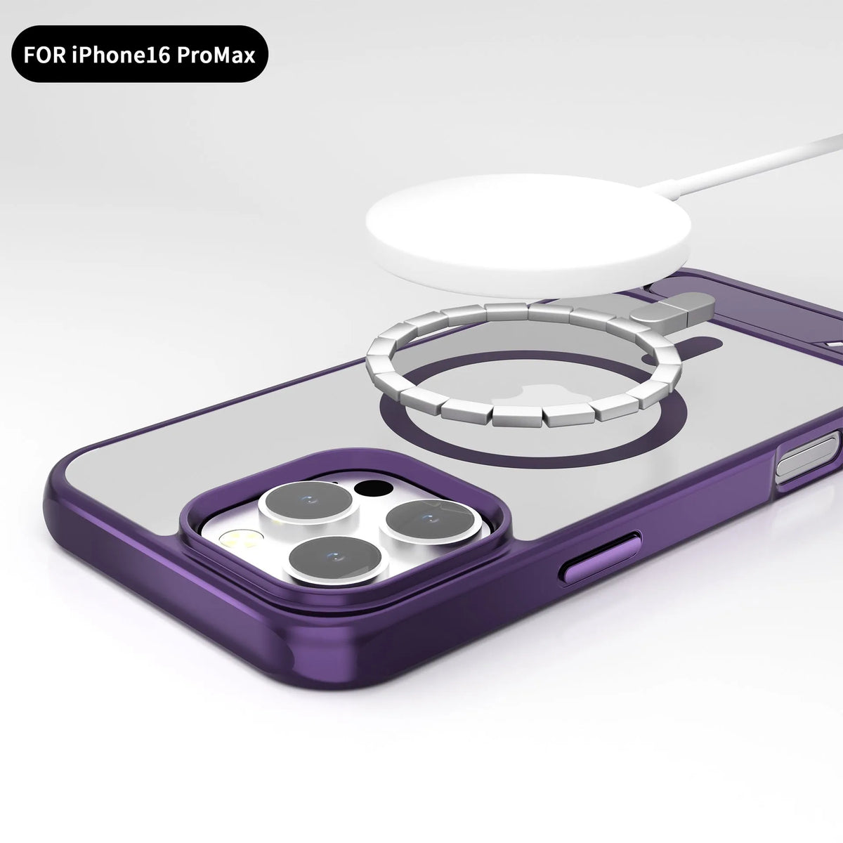 Metallic paint skin-sensitive magnetic bracket phone case for iPhone, black colour, folded stand visible on rear panel