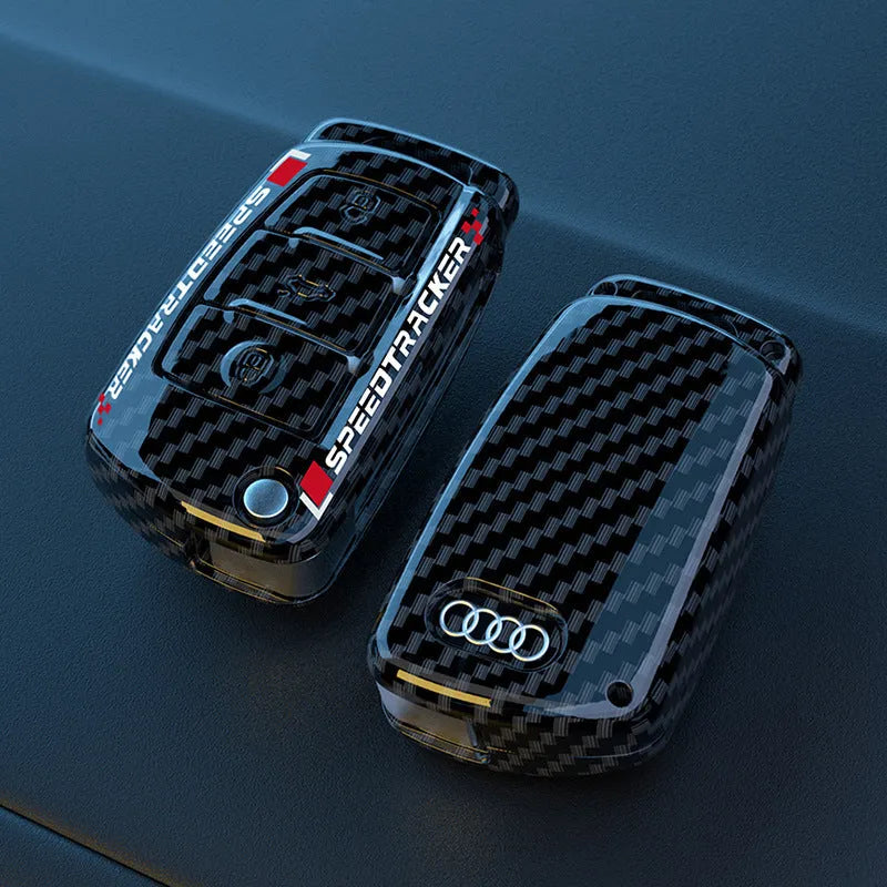 Carbon fibre style car key cover with mirrored surface in carbon colour option
