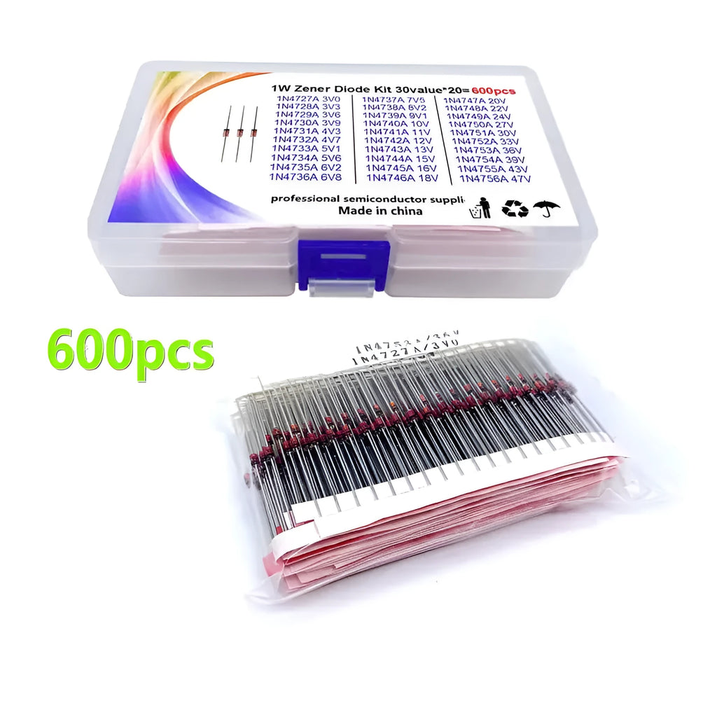 A 1W Zener diode electronic component in a boxed package for voltage regulation.